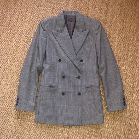 Wool Gabardine Glen Plaid Double Breasted Blazer - Picture 3 of 11